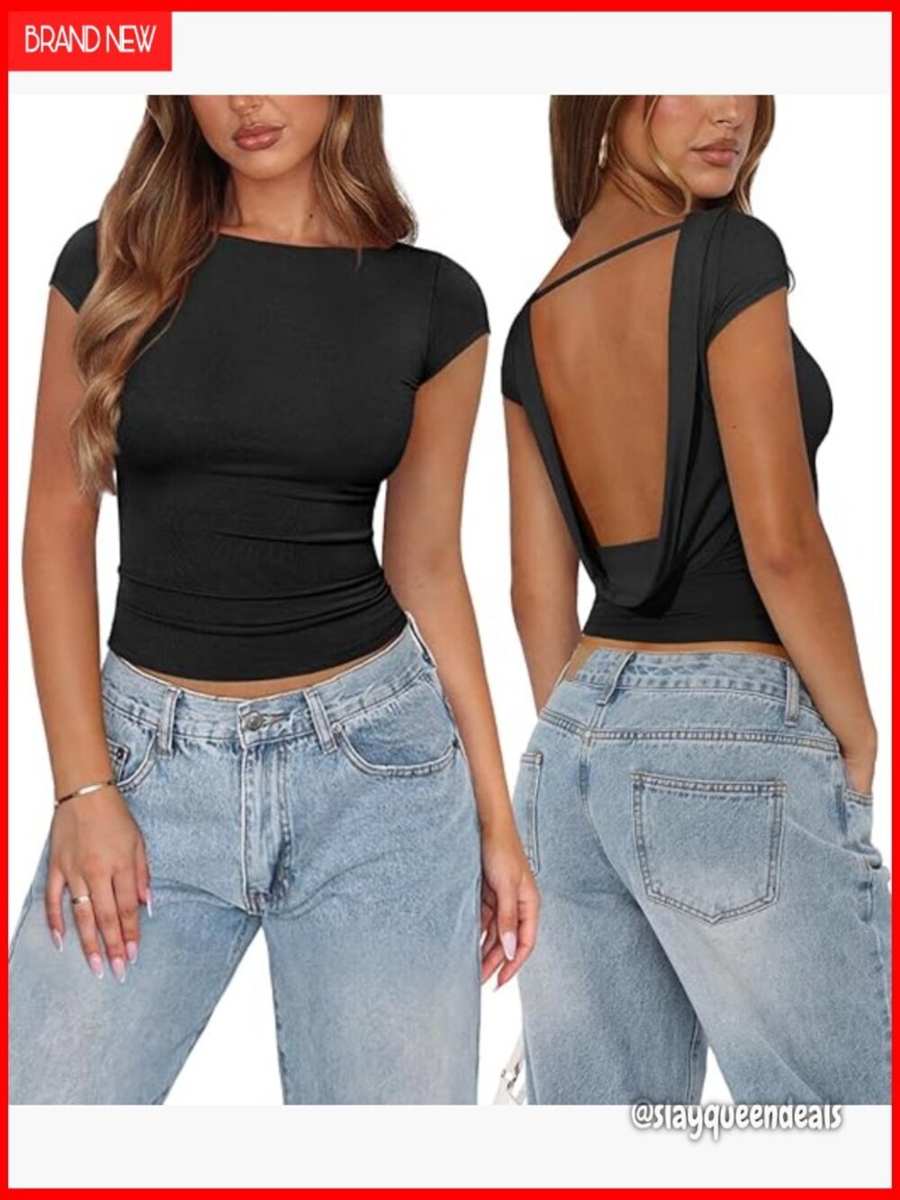 Open Back Cowl Neck Crop Top Short Sleeve Stretch Knit Going Out Top